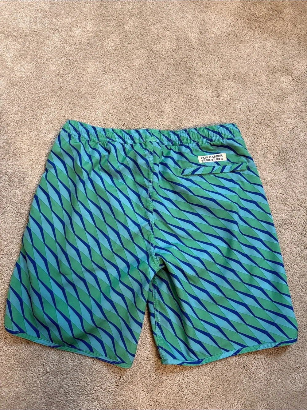 Fair Harbor Boys XL  Green & Blue Diagonal-Stripe Swim Trunks Bathing Suit